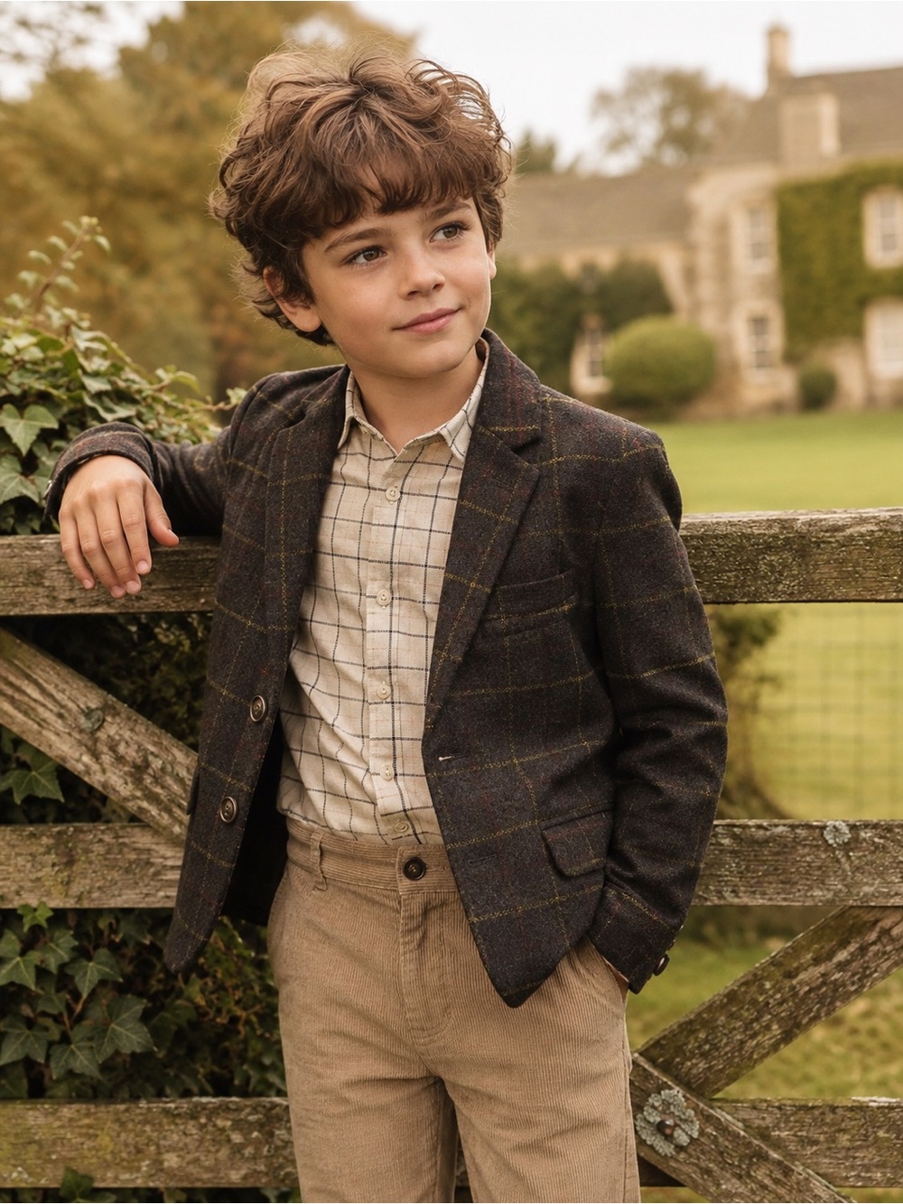 NWT $120 CLASS CLUB Boy's Sz 8 Regular Windowpane Plaid Wool Blend Blazer Brown